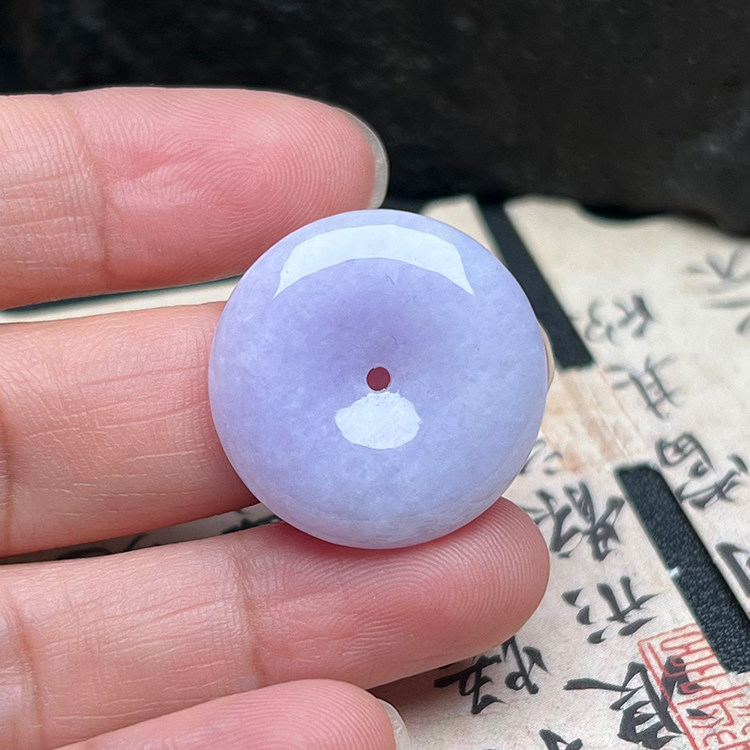 隆慈缘产地直销原矿翡翠A货冰糯种紫罗兰缅甸玉平安扣吊坠送证书