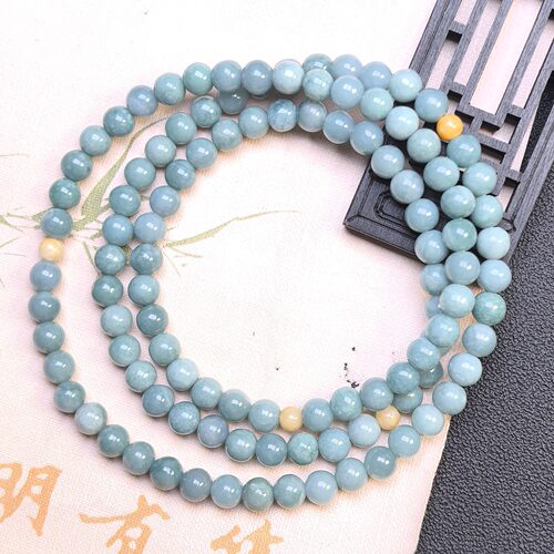 A货翡翠蓝水108颗多圈单圈手串