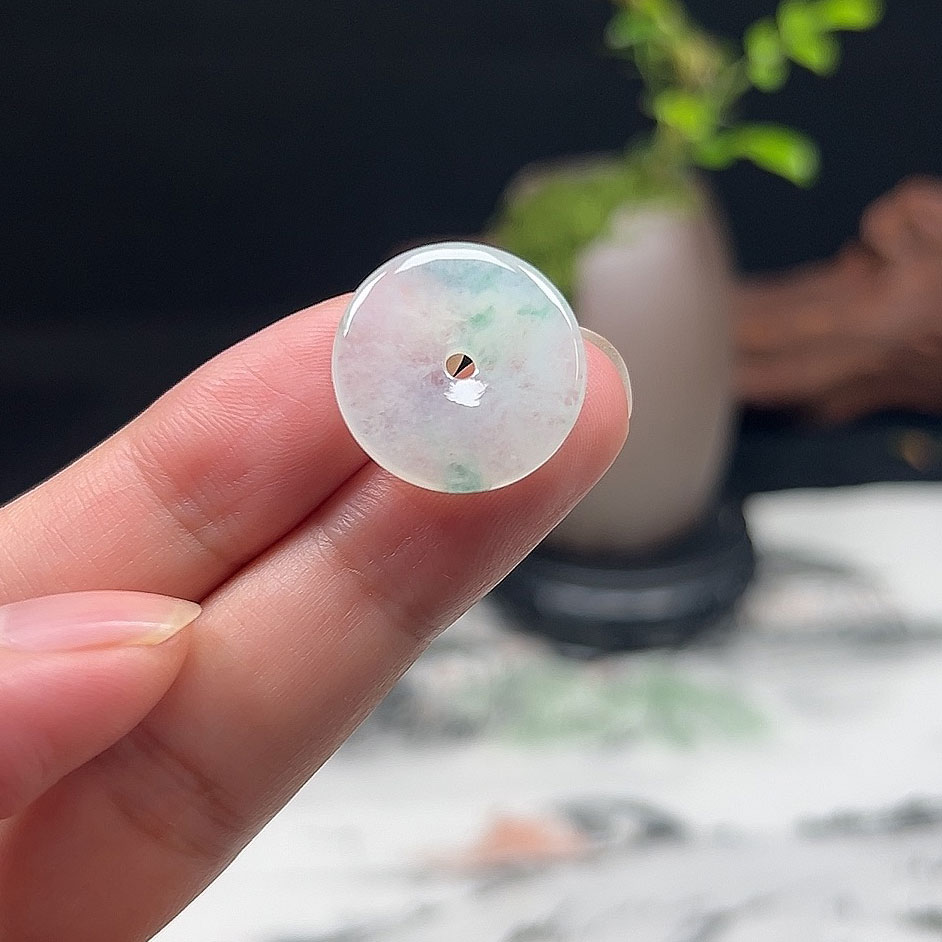 隆慈缘缅甸翡翠A货飘花平安扣