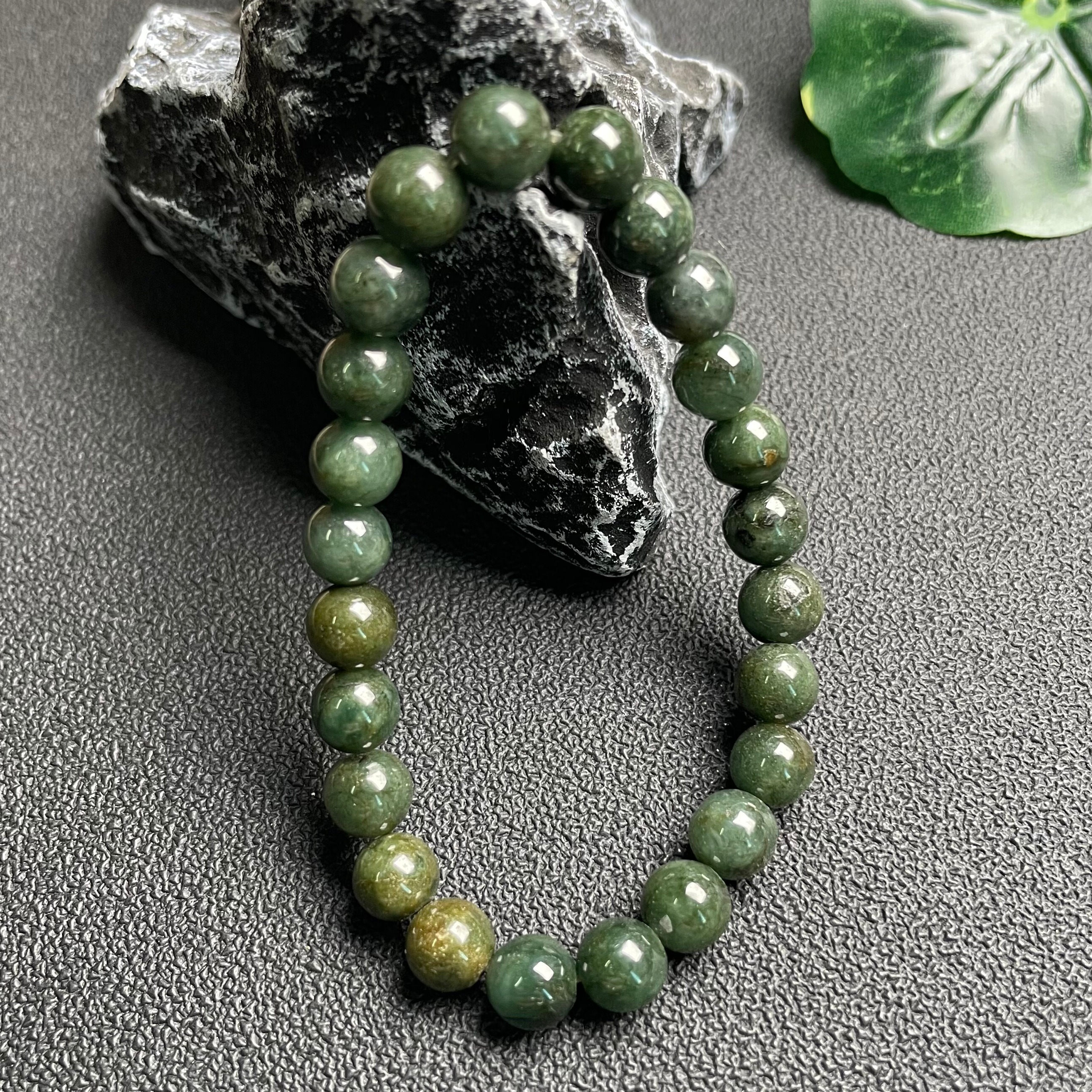 隆慈缘原矿翡翠源头A货翡翠7mm细糯油青手串单圈圆珠玉石手链