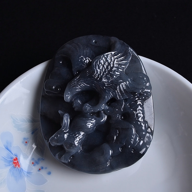 Z隆慈缘玉器老坑乌鸡种翡翠大展宏图吊坠缅甸正品a货挂件大件厚装