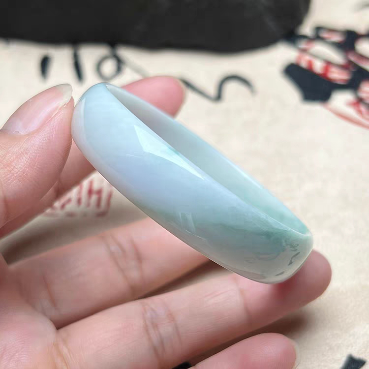 隆慈缘原矿缅料翡翠源头A货51圈细糯淡紫手镯玉石紫白手环玉镯