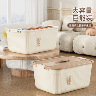 家用带盖手提收纳箱宝宝衣服收纳筐杂物零食化妆品宿舍防尘整理箱