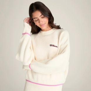 代购Wilson Varsity威尔胜女士网球服休闲运动毛衣圆领针织衫白粉