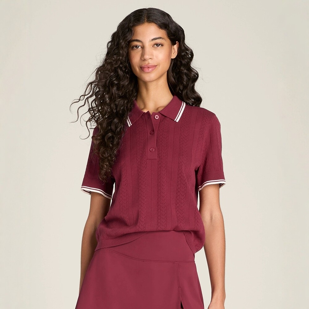 代购Wilson Addison 威尔胜网球衫网眼透气针织Polo衫复古红色