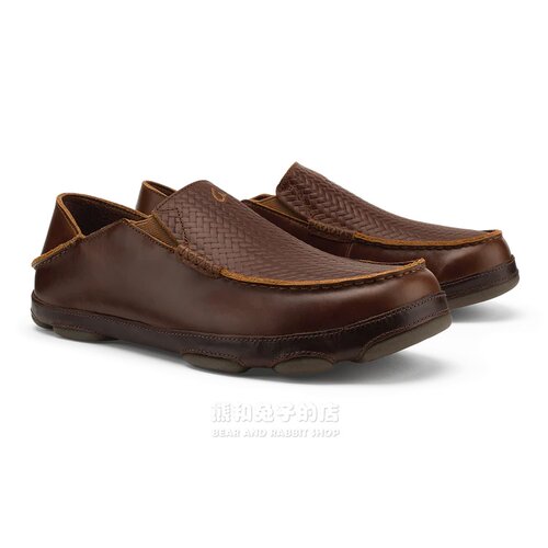 代购olukai Moloa Lauhala男士低帮休闲鞋一脚蹬乐福鞋休闲皮鞋