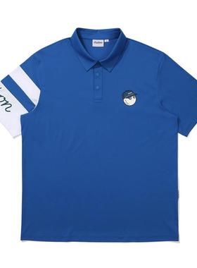 代购MALBON GOLF男士POLO衫透气速干舒适吸湿蓝色短袖翻领