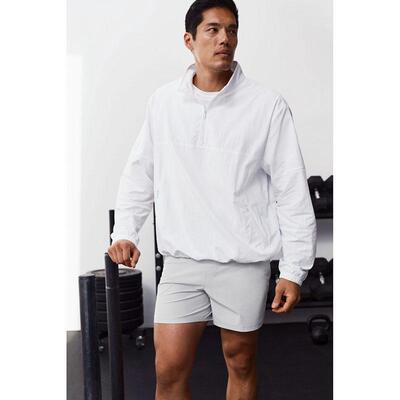 海外代购ALO YOGA男士运动茄克套头半拉链立领轻质白色健身训练