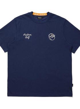 代购MALBON GOLF男士运动T恤透气舒适吸汗日常穿着棉混纺深蓝色