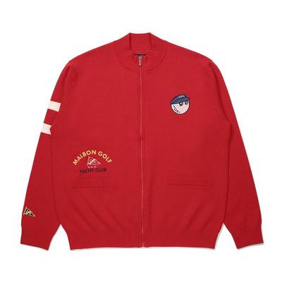 代购MALBON GOLF男士毛衣保暖透气红色拉链日常休闲针织爆款复古