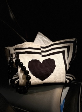 棉线心形针织车载汽车纸巾盒客厅餐厅抽纸壁挂式纸巾袋车内北欧风