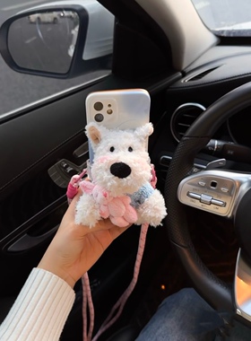 西高地手机背夹挂绳斜挎可背可爱卡通毛绒玩偶背夹手机通用闺蜜礼