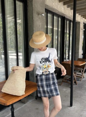 Monkey Studio Girls高智系 耐看耐穿日常款 格纹刺绣好版型短裙