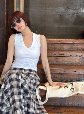 Monkey Studio 明日古董Demain 早期日杂风高级感美丽格子半身裙