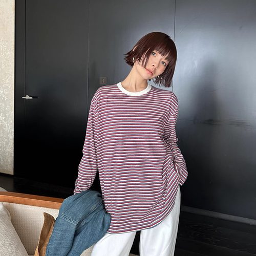 早秋韩系时髦宽松条纹休闲长袖T