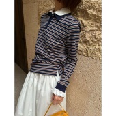 Monkey 羊绒条纹上衣 领长袖 Studio 「缪系」假两件可拆卸衬衫