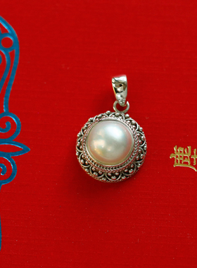 女925纯银雕花复古珍珠母贝套装