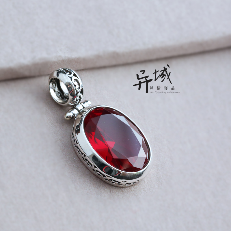 【初阳。】泰银925纯银手工饰品镶嵌 红石榴锆石复古女款项坠吊坠