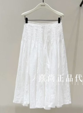 EBF2SKT012-2399三皇冠店专柜正品2026夏蕾丝花边苎麻压褶A字半裙