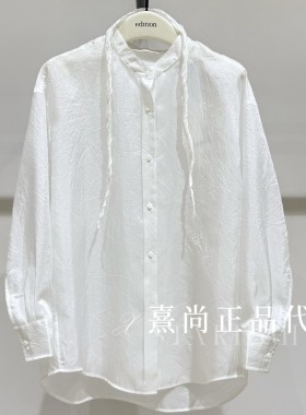 EBF2SHT030-2199三皇冠专柜正品2026夏4A可拆卸丝巾皱感缎面衬衫
