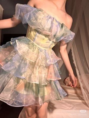 AP品牌撤柜（469-709）连衣裙女绿色印花花苞抹胸裙