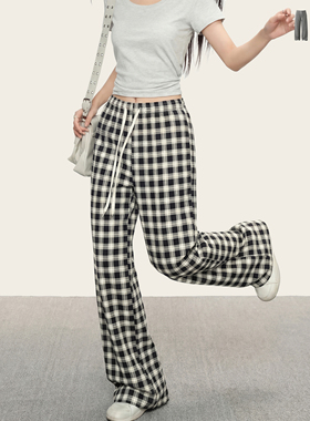 Ames 美式复古【垂坠感撞色格子裤】春季宽松格纹直筒休闲长裤女