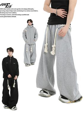 AMES 潮牌国潮情侣美式编织粗绳弯刀裤宽松阔腿休闲运动卫裤男女
