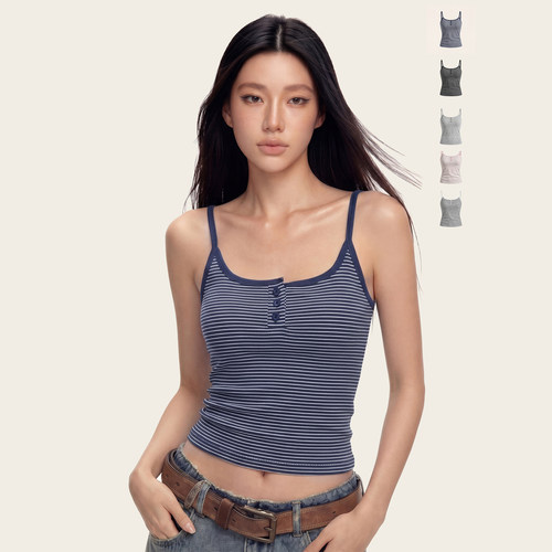 Ames【纽扣细条纹吊带美背】