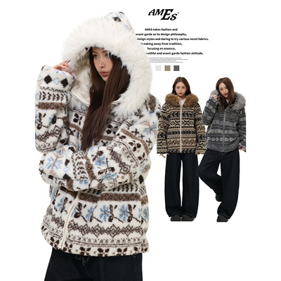 AMES毛领连帽费尔岛外套