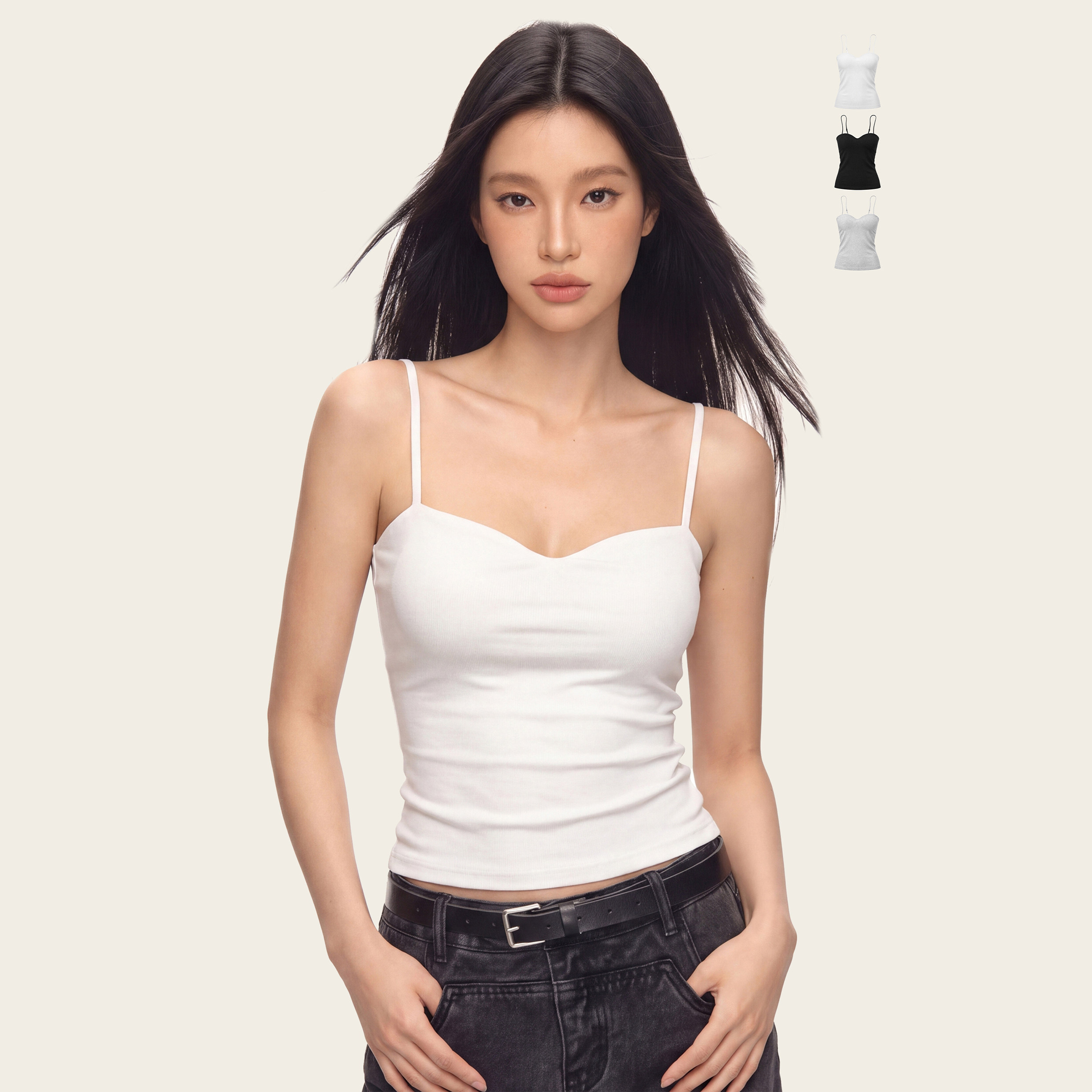 Ames 美式复古辣妹【莱赛尔吊带美背】修身外穿弹力上衣带胸垫女