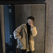 韩版 夹克 连帽宽松纯色男士 春季 小明bene ifashion风衣外套中长款