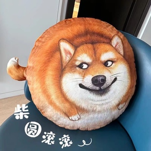 逗比恶搞财源滚滚柴犬抱枕可爱仿真狗头车载靠枕送男生生日礼物