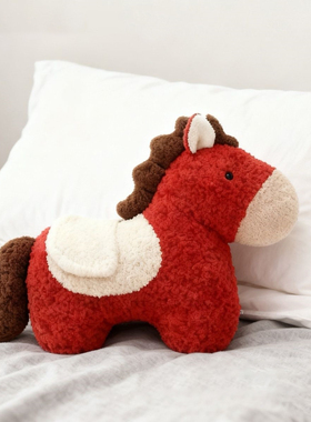 红色新年礼物马年吉祥物抱枕毛绒玩偶沙发客厅装饰摆件小宝马靠枕