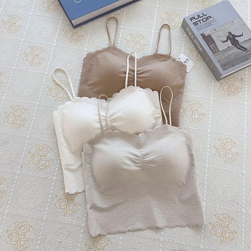 古妃新款褶皱美背内衣带胸垫吊带