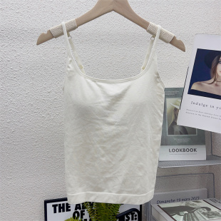 新品 8231裸氨莫代尔蚕丝自发热羊毛保暖背心固定杯遮副乳吊带女生
