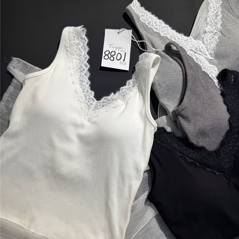妃子纪8801时尚云感螺纹棉蕾丝V领宽肩带带胸垫一体吊带背心内搭,女装/女士精品,背心吊带,淘宝优惠券,粉丝福利购,淘宝优惠卷
