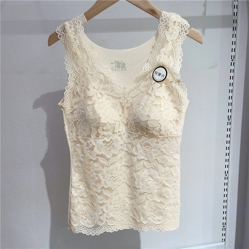 5507秋冬羊绒蛋白纤维保暖背心法式蕾丝带胸垫一体固定轻暖衣内搭,女士内衣/男士内衣/家居服,保暖背心,淘宝优惠券,粉丝福利购,淘宝优惠卷