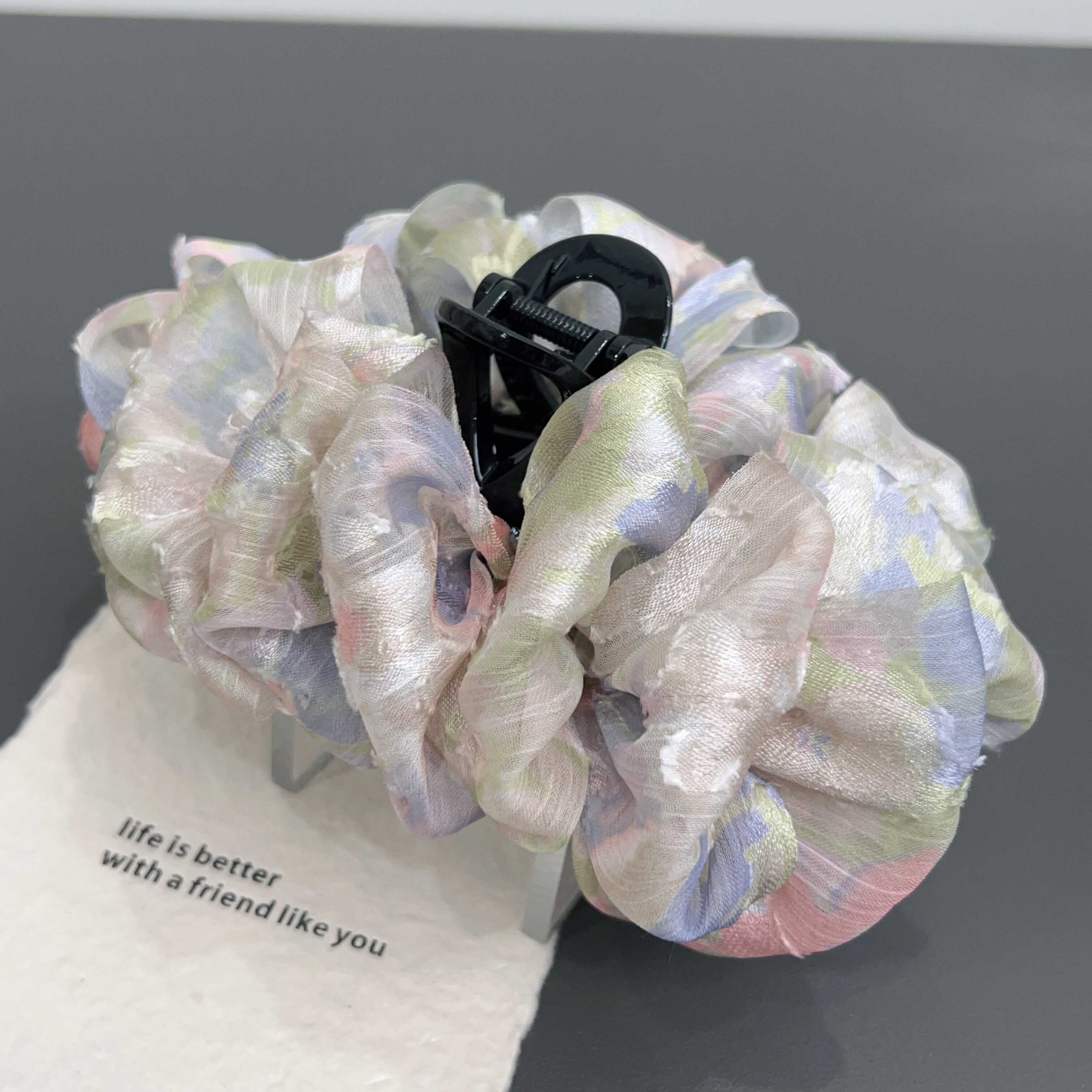 L11高级感雪纺晕染油画碎花温柔系抓夹鲨鱼夹多层发夹发饰头饰