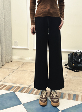 phisofa专柜25秋冬秋冬女裤系绳松紧腰弹力大直筒阔腿裤九分女裤