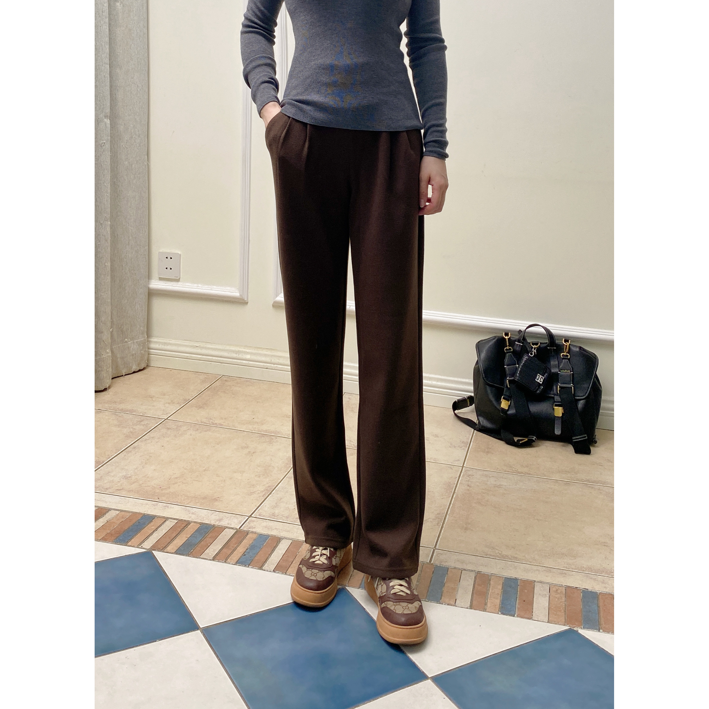 富熙2025秋冬新款休闲醋酸羊毛小直筒裤显瘦加厚保暖女裤T245115