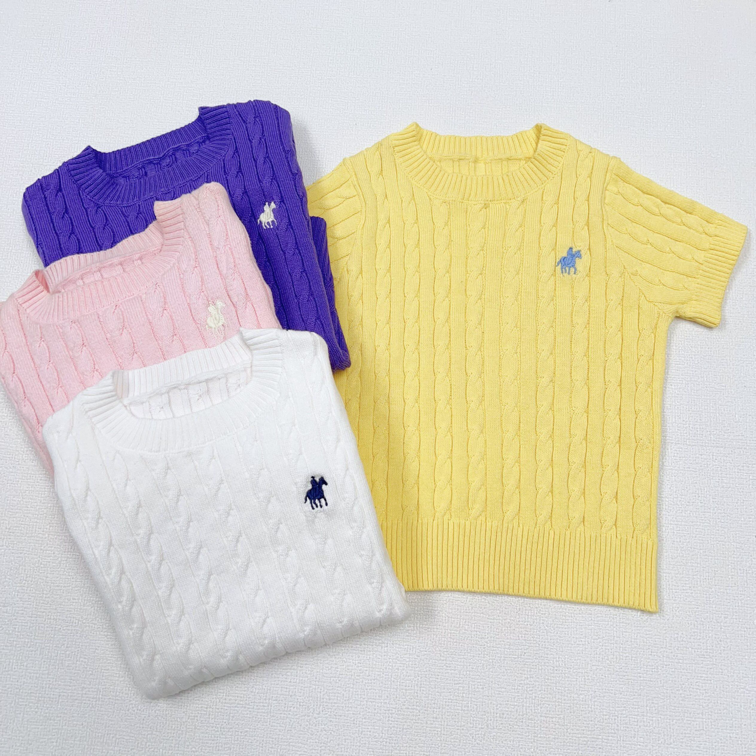 春夏季新款中大童宝宝休闲圆领短袖针织衫粉色麻花毛衫半袖72110