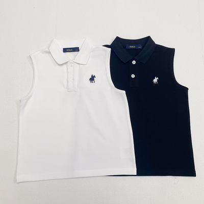夏季新款百搭中大童宝宝休闲纯色翻领POLO无袖上衣儿童背心87614