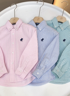 儿童春秋季新品休闲长袖衬衫翻领棉中大童宝宝条纹开衫衬衣86202