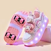 女孩透气飞行鞋 拉布布女童暴走鞋 儿童闪灯发光四轮学生暴走轮滑鞋