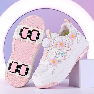 女童暴走鞋2025新款儿童鞋子四轮可收缩隐形小学生运动变形轮滑鞋