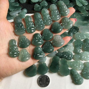 天然翡翠A货油青玉佛玉观音坠子迷你笑佛菩萨挂件 儿童小宝宝吊坠