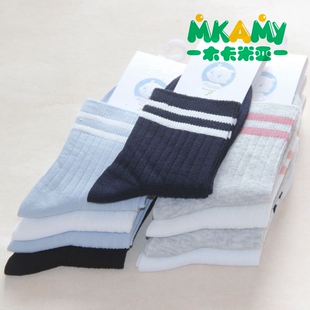 小龙人男女儿童薄棉袜子68春夏罗纹纯色英伦条纹无骨学生舒适袜岁