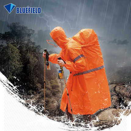 户外登山雨衣徒步雨披便携收纳反光条连体防水登山包背包雨服