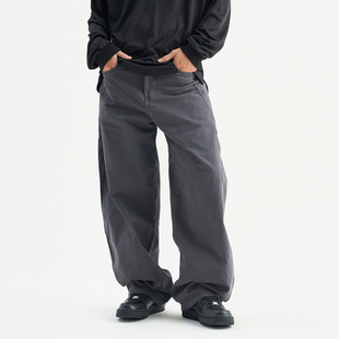 FUJAM男装宽松水洗工装弯刀裤长裤子复古通勤阔腿休闲直筒法工裤
