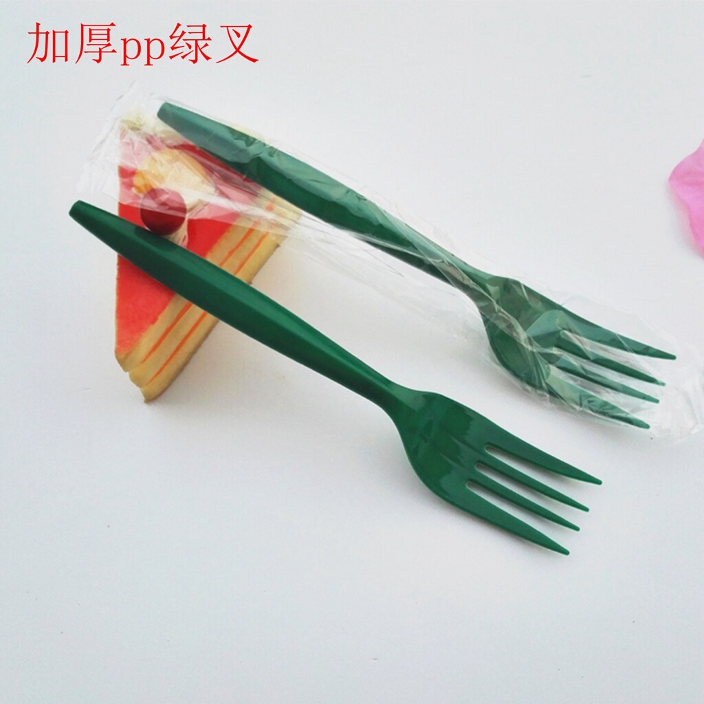 绿色塑料刀叉勺纸巾一次性餐具独立包装 打包加厚食品级pp料100支